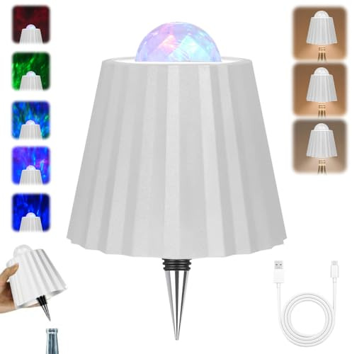 Flaschenlampe Aufsatz LED Aufladbar mit Projektor, Flaschenleuchte zum Stecken, Kabellose Flaschenlampe Dimmbar, Lampe für Flaschenhals, Touch Flaschen-Lampe, Licht für Esszimmer, Schlafzimmer