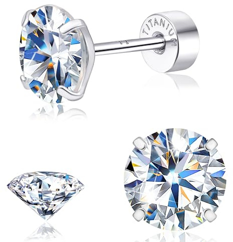Limerencia Boucles d'oreilles clous en moissanite, titane G23 plaqué or 18K, boucles d'oreilles hypoallergéniques à dos plat couleur D VVS1 pour femmes et hommes, bijoux alternatifs au diamant