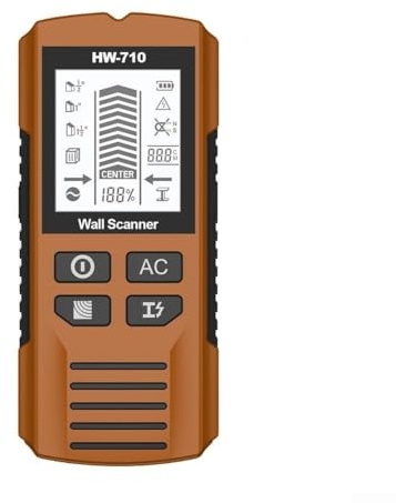 Scanner mural portable Détecteur de métaux avec écran LCD pour bois, métal et détecteur de goujons AC – Détection de profondeur de 0,5/1/1,5, compact 174 x 76 x 41 mm, chauve-souris 9 V (jaune)