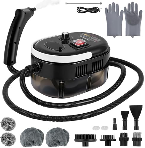 Dampfreiniger Handgerät 2500W, 4.5BAR Hochdruck, 15S Heizzeit, 1250ML Tank, 14 Zubehör, 2M Schlauch - Tragbarer Dampfreiniger für Küche (Ceranfeld), Auto, Boden, Fenster, Grill mit 3 Dampfstufen