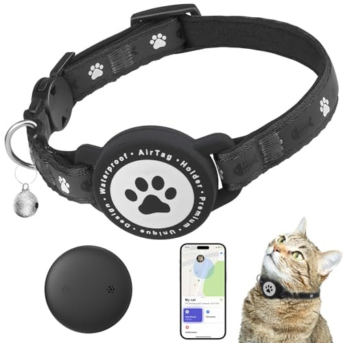 JIARUI Tracker Katze Halsband - Mini SmartTag Tracker Ohne ABO für Katze - (nur IOS) Arbeite mit App Find My - Reflektierendes Katzen Halsbänder - Tracking Standort von Haustieren (1 Pack)