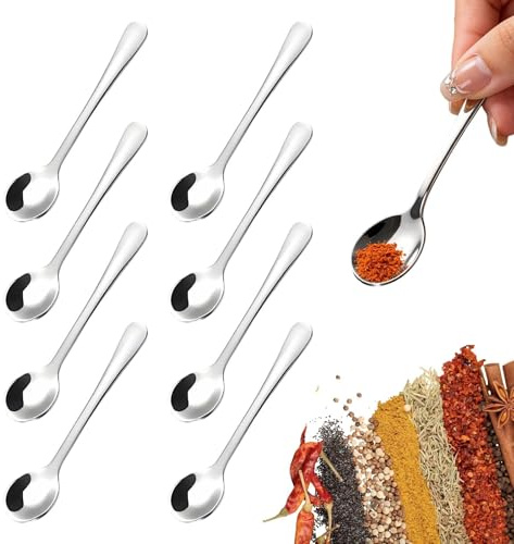 8 Pcs 7.5cm Mini Spice Spoons, 304 Stainless Steel Tiny Scoops, Small 2.8 Inch Spoons for Spice Jars Salt Sugar Coffee Powder Caviar