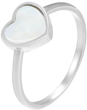 Ringe für Damen mittelfinger, Freundschaftsringe Freundinnen Herz mit Muschel 14K Weißgold Größe 63 (20.1)