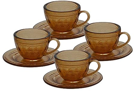 Juego de 4 tazas de té en miniatura para casa de muñecas, color marrón