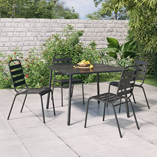 RMIHSJG Tavolo da giardino antracite 100 x 100 x 71 cm in acciaio con design a doghe per terrazza e giardino, robusta struttura in acciaio verniciato a polvere, resistente alle intemperie