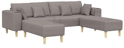 HFXHIJXQ 4-Sitzer Sofa Taupe 250x77x76 cm mit Ottomans Modernes Wohnzimmer Sofa aus atmungsaktivem Stoff Federkissen & stabile Holzbeine Couchgarnitur kompakt für Living Room Bedroom