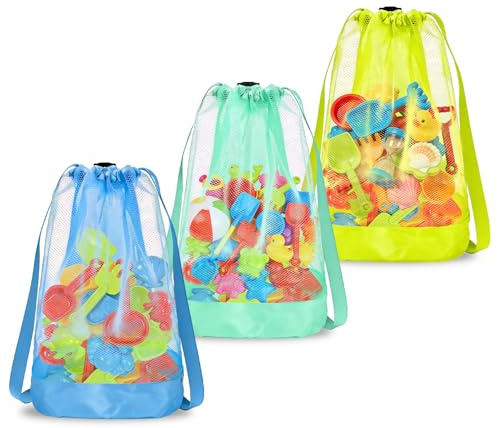 Bolsa para juguetes de playa, 3 PCS Bolsa Malla Juguetes Playa, Bolsa Juguetes Plegable, Bolsa de playa de malla con cordón, Para vacaciones familiares, viajes a la playa, juguetes (B)