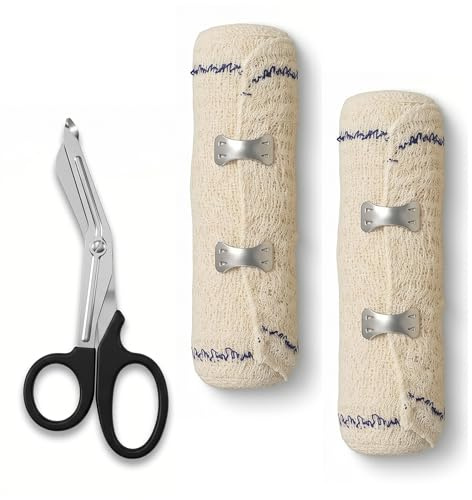 Lot De 2 Bande De Crêpe Médicale Avec Des Ciseaux 4,5m X 15cm, Bandage Extensible, Absorbant Et Réutilisable En Coton Pur, Bandage Medical Pour Blessures Sportives, Écorchures, Soins Postopératoires