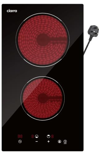 CIARRA Plug-in Ceramic Hob 2 Zones with 13A UK Plug 2900W CBBCH292T | Built-in Electric Hob 2 Ring Ceramic Cooktop 9 Power Levels 99 Min Timer Child Lock Residual Heat Indicator Black Glass