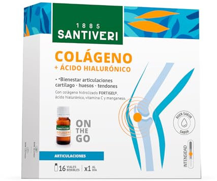 SANTIVERI - Colágeno Líquido, Complemento Alimenticio con Colágeno Hidrolizado, Ácido Hialurónico, Vitamina C y Manganeso, Contribuye al Bienestar en Articulaciones y Cartílagos - 16 Viales