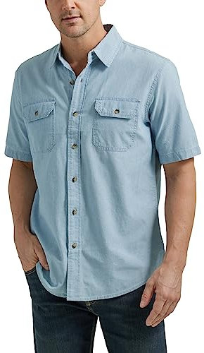Wrangler Authentics Men's Short Sleeve Classic Woven Shirt, Light Chambray, XL