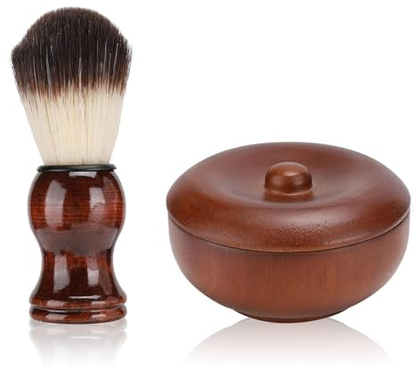 Agatige Blaireau de rasage et bol en bois, blaireau de rasage pour barbe Bol de rasage en bois avec couvercle Outil de rasage pour faire mousser le savon et la crème de rasage