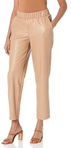 The Drop Pantalón Jogger Sin Cierre de Cuero Sintético, por @lisadnyc para Mujer, Camel, XL