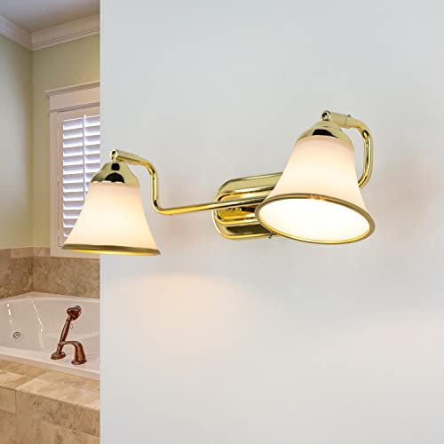 Licht-Erlebnisse Wandleuchte Metall Glas in Gold für Bad Badezimmer L:42 cm E14 max. 40 W 2-flammig blendarm gemütliche Jugendstil Wandlampe GRANDO