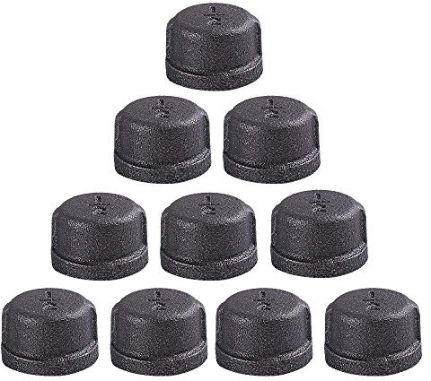 Niubid 1/2 Inch Malleable Cast Iron Pipe Cap, DIY Retro Furniture Threaded Pipes and Fittings, 10 Pack 1/2 Inch Pipe Cap.