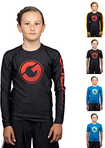 Gold BJJ Kids' Contender Rash Guard - Youth Boys and Girls Jiu Jitsu Rash Guards (Long Sleeve, Black, M)