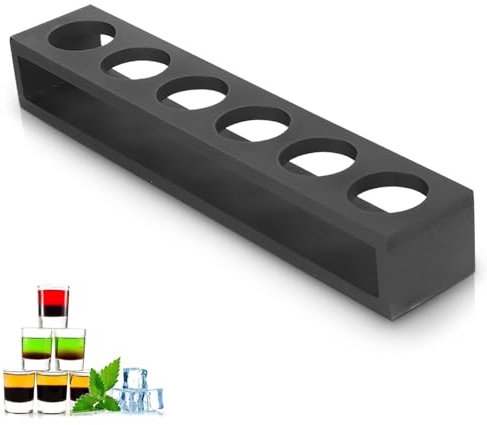 Beufee 6 Holes Shot Glasses Holder, Shot Glass Shelf Tray Drinks Serving Board Organizer for Liquor Shots Whisky Brandy Vodka Rum Home Party Bar(01), Not Include Wine Glass
