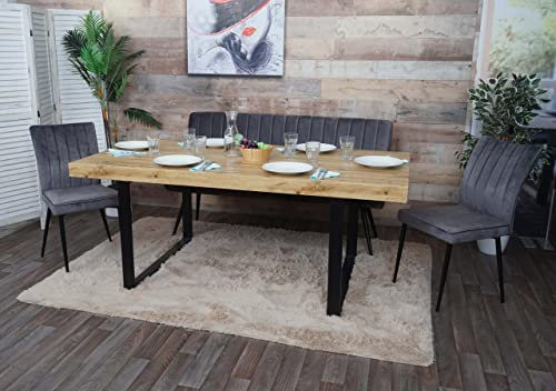 Esszimmer-Set HWC-K16, 2er-Set Stuhl+Sitzbank Esszimmergruppe Sitzgruppe Esszimmergarnitur, Samt Metall - dunkelgrau