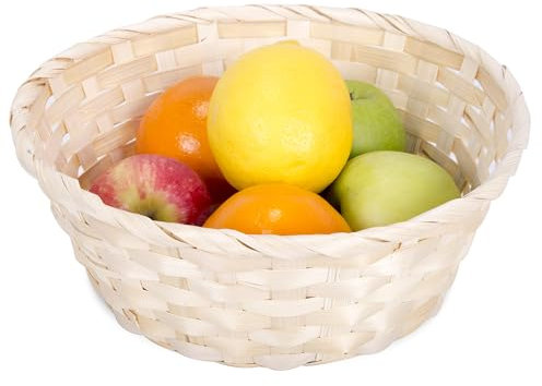 10 x Round Natural Bamboo Wicker Bread Basket Retail Shop Display Christmas Hamper (Small)