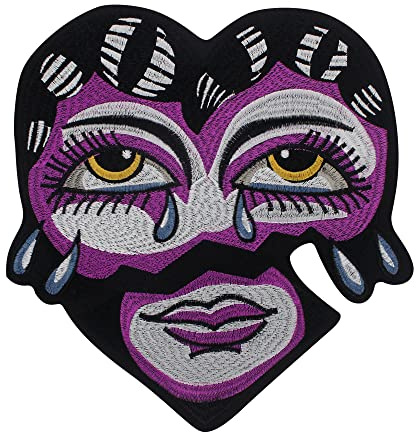 Parche de forma de cara de amor púrpura pegatinas de motociclista de gran tamaño bordadas para mujeres Rock Festival Mochila Ropa Chaleco Chaqueta