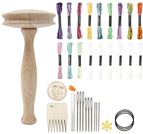 zalati Darning Umbrella Mushroom Shape Wooden Tool with Sewing Threads and Needles for Socks, Sweaters, Pants, Hats, Scarves Sewing Threads