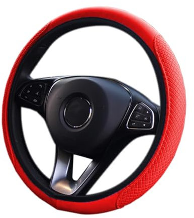 CGEAMDY Leather Car Steering Wheel Cover, Elastic, Breathable and Anti-Slip, Universal 38 cm, Cool in Summer Warm in Winter, Steering Wheel Protector Cover for Men Women, Car Accessories(Red)