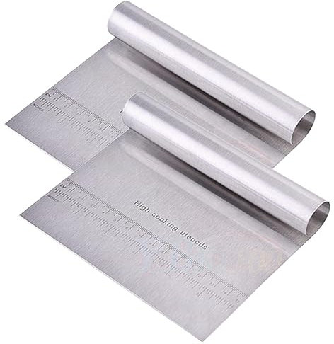 HOUSTA 2 Stück Teigschneider Edelstahl Teigschaber Teigkarte Teigspachtel mit Messskala Gemüseschaufel Teigschaberkarte für Gemüse, Brot, Pizza, Kuchen, Torte, Plätzchen