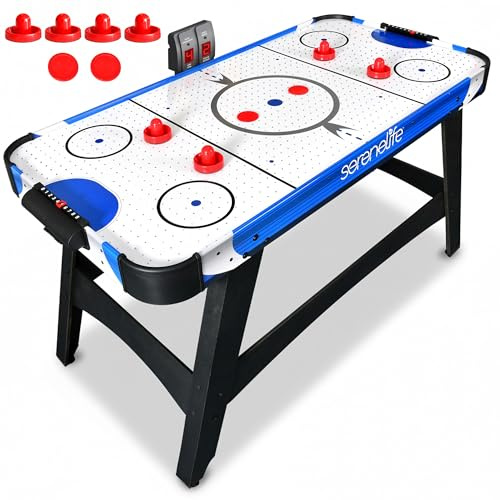 SereneLife Powered Air Hockey Table, 4.5 ft 54’’ Sports Arcade Games, with Complete Accessories, Digital LED Scoreboard, Built in Score Tracker, Perfect for Adults and Kids, Home Game Room
