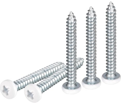 DTGN #8x1-1/2 White Screws 25Pack - Zinc Plated Carbon Steel Pan Head Phillips Sheet Metal Screw Self-tapping Screw Wood Screws