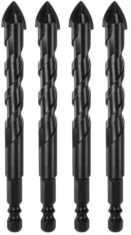 QUARKZMAN 4pz Punte per Trapano Calcestruzzo e Muratura 16mm (5/8) in Carburo di Tungsteno Cromato a Punta Lunga a Croce per Piastrelle in Ceramica, Mattoni, Vetro, Plastica, Legno, Nero