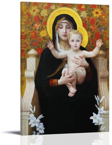 ALLDDSEA William Adolphe Bouguereau Malerwerk (Die Madonna der Lilien), Poster, Wandkunst, Leinwand, Gemälde, Bild, Wohnzimmer-Dekoration, Zuhause, 40 x 60 cm