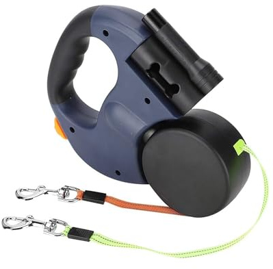 Aucaer Laisse Double pour Chien Rétractable avec Deux Longs Cordons de 3 Mètres de Laisse pour Chien Double à 360 ° sans Enchevêtrement pour Promener Deux Chiens Jusqu'à 50 LBgris