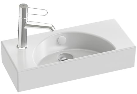 JACOB DELAFON Lavamanos pequeño cerámico para baños pequeños o aseos 50 x 22,5 x 8,5 cm 1 orificio de grifería a izquierda Lavabo instalación a pared Fácil limpieza ODÉON RIVE GAUCHE EGO112-55-00