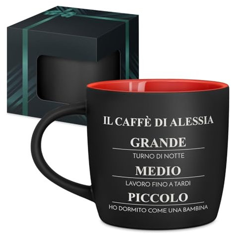 Maverton Tazza da caffè latte o tè in ceramica - 400 ml - Incisione personalizzata - Bicchiere con manico per bevande per Lei - Tazze da colazione per compleanno donna - Interno rosso - Espresso