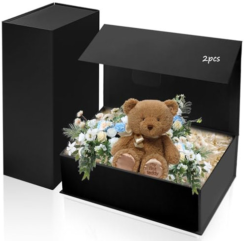 pangdapengpeng 2 Stück Geschenkbox Groß, 31 x 21 x 10cm Geschenkschachtel, Faltbare Geschenkkarton mit Deckel für Geburtstage, Geschenke, Valentinstag (Schwarz)