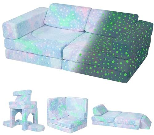 MeMoreCool Barnsoffa, leksoffa, barn, hopfällbar soffa stol, barnsoffa, fancy leksoffa, en spännande inomhuslekplats för barnrummet, perfekt för barn, Color Star