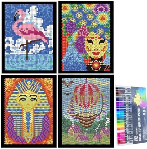 Generisch 100 QUESTS Color By Number, Farbe Durch Zahlen Für Erwachsene, Lustige Pixel Art Malbuch Mit Aquarellstift Set, Farbe Quests Activity Book Für Erwachsene Entspannung Und Stress