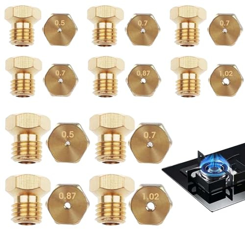 TREABEAR 10Pcs Gicleur Gaz Butane, Gicleur Gaz De Ville, 2×0.5mm, 2×0.87mm, 2×1.02mm, 4×0.7mm Gicleur Gaz Bouteille Universel pour Bruleur Gaz Gaziniere Gaz, Cuisiniere Gaz Four Gaz
