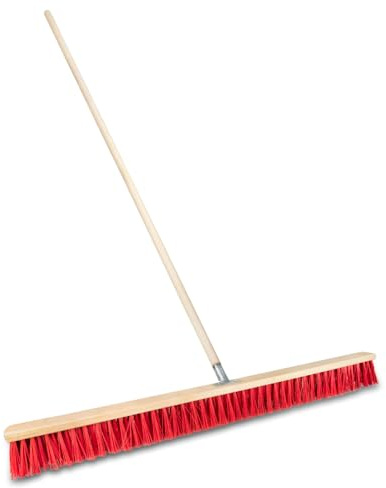 Balai de rue avec manche en bois pour l'extérieur, balai de jardin, balai industriel, balai robuste pour l'extérieur avec poils stables pour la cour, le jardin et les allées (100 cm avec manche en