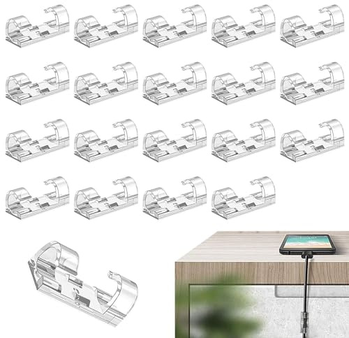 Selbstklebende Kabelklemme – 20 Stück Handhabung ohne Bohrkabel, transparente Kabelklemme, selbstklebende Kabelführung Wandhalter Kabelclip für Kabelführung Audiokabel