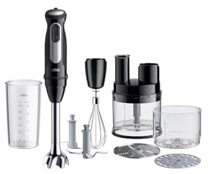 Braun MultiQuick 5 Pro MQ 55.755 M, Hand Blender With PowerBell Plus Technology, 25 Speed Wheel & Turbo, EasyClick System Plus, Mini Food Processor Included, Metal Whisk & 500ml Beaker, 1000W, Black