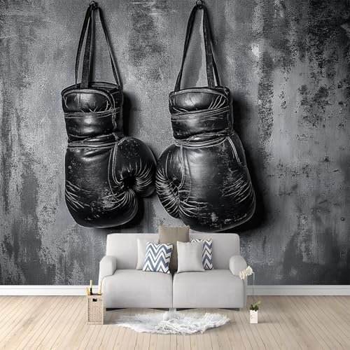 Papier Peint intissé Gants De Boxe Vintage Gris 200x140 cm Papier Peint Photo Panoramique, Poster Mural Personnalisé 3D, pour Salon Cuisines Chambre Adulte Enfant Décor Murale