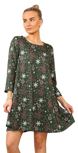 Womens Tunic Tops Casual Dress Loose Swing Elegant Christmas Shirts Party Dress (Green Check Xmas XL)