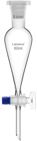 Labasics Embudo de Separación Cónico de Vidrio de Borosilicato de 60 ml con Llave de Vidrio, Ideal para la Separación de Líquidos en Laboratorios