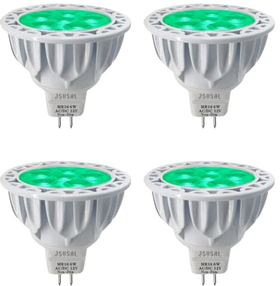 JSVSAL MR16 GU5.3 Led Bulbs,Green 6W Not Dimmable,35W 50W Halogen Equivalent,AC/DC 12V Low Voltage,Aluminum Casing,38 Degree Spotlights for Landscape Yard Garden Tree Pool Holiday Lighting,4-Pack