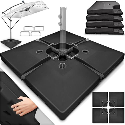 tillvex® Sonnenschirmständer 90 Liter / 120 kg – 4-teilig für Ampelschirm inkl. Metallverbinder | Schirmgewicht befüllbar mit Wasser oder Sand | Schirmständer Ampelschirmständer wetterfest