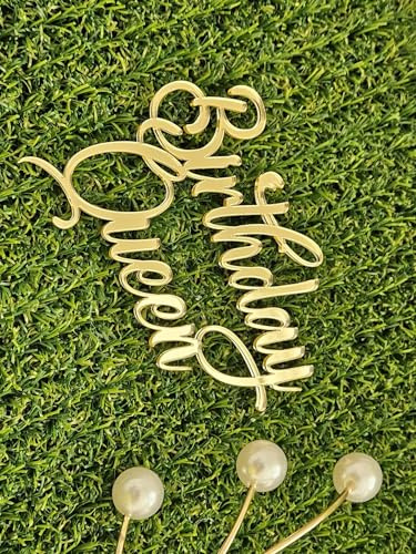 Acrylic Birthday Queen Cake Charm,Birthday Queen Cake Topper Decorations.!!! (Gold Mirror Acryl)