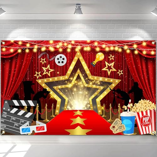 Avezano Filmnacht Banner Hollywood Film Nacht Geburtstag Hintergrund Banner Dekorationen Event Auszeichnungen Nacht Filmzeremonie Foto Hintergrund Banner Party Supplies 70,8 x 43,3 Zoll