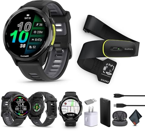 Garmin Forerunner 970 Smartwatch da corsa, orologio fitness GPS per uomo e donna, in titanio grigio carbonio DLC con cassa nera/cinturino in pietra bianca traslucida + monitor fitness Access 600
