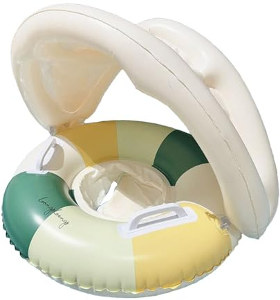 Baby Swimming Float, Inflatable Baby Pool Float With Canopy Foldable Retro Kids Swim Pool Ring Inflatable Safety Seat For Summer Ourdoor Playing